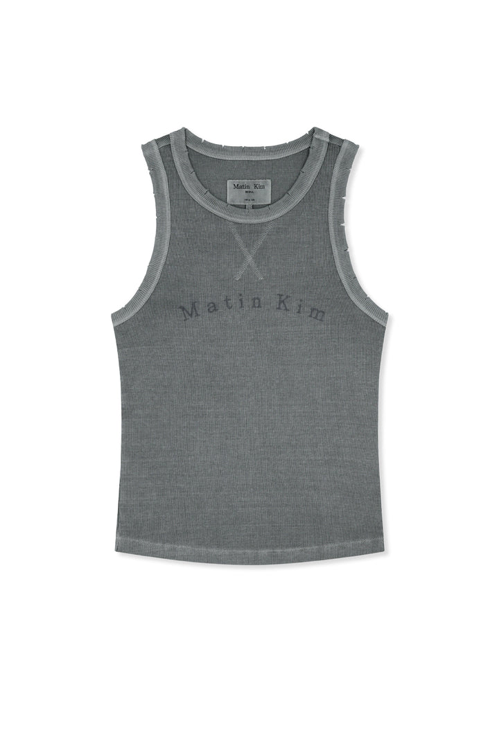 Matin Kim Distressed Sleeveless Logo Top — Light Grey
