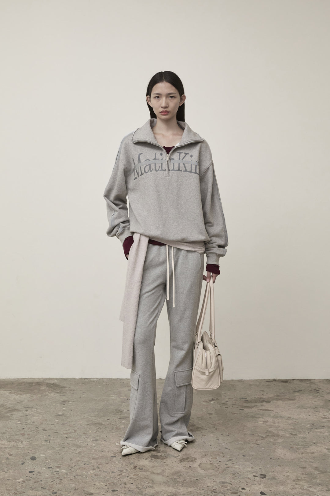 Matin Kim Cut Out Half Zip Sweatshirt — Gray