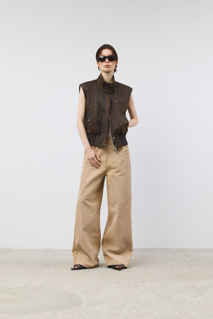 KIMMATIN Washed Blouson Vest — Brown