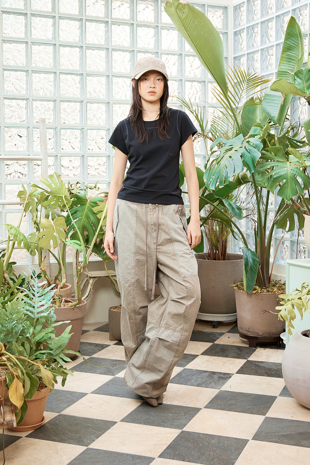 Matin Kim Patch Point Washed Cotton Pants — Brown