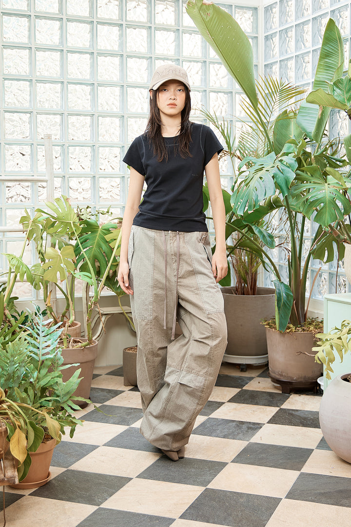 Matin Kim Patch Point Washed Cotton Pants — Brown