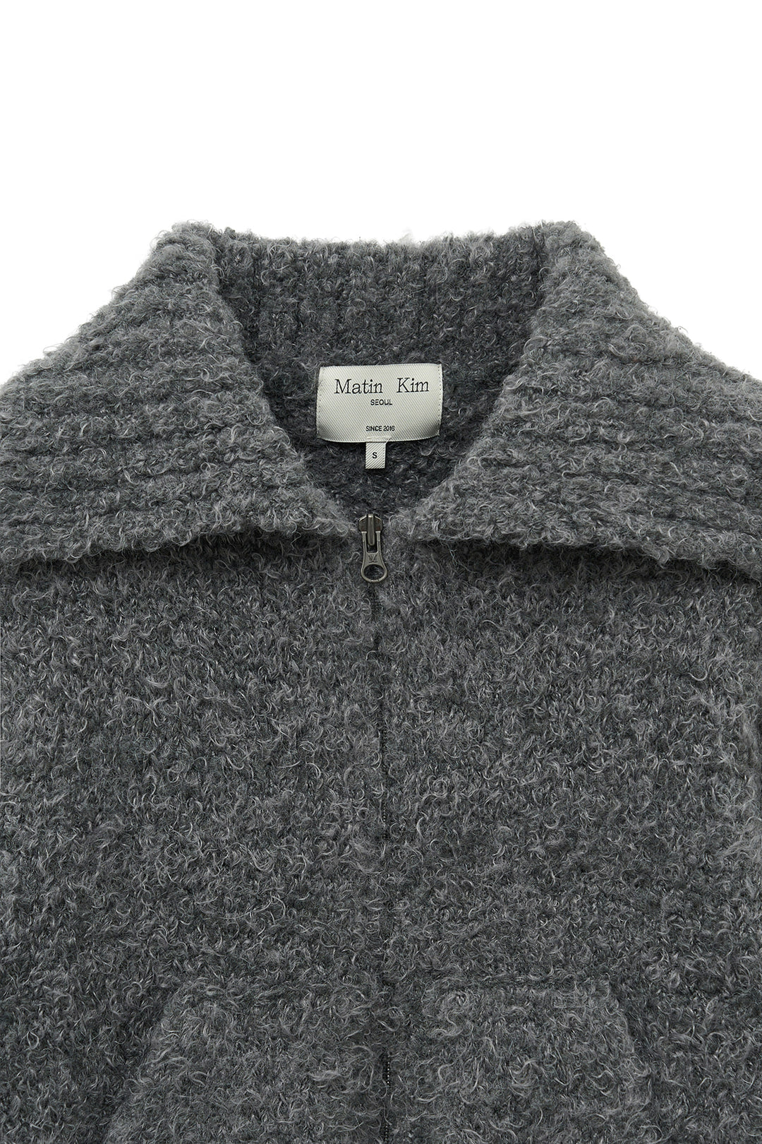 Matin Kim Boucle Knit Zip-Up Cardigan — Charcoal