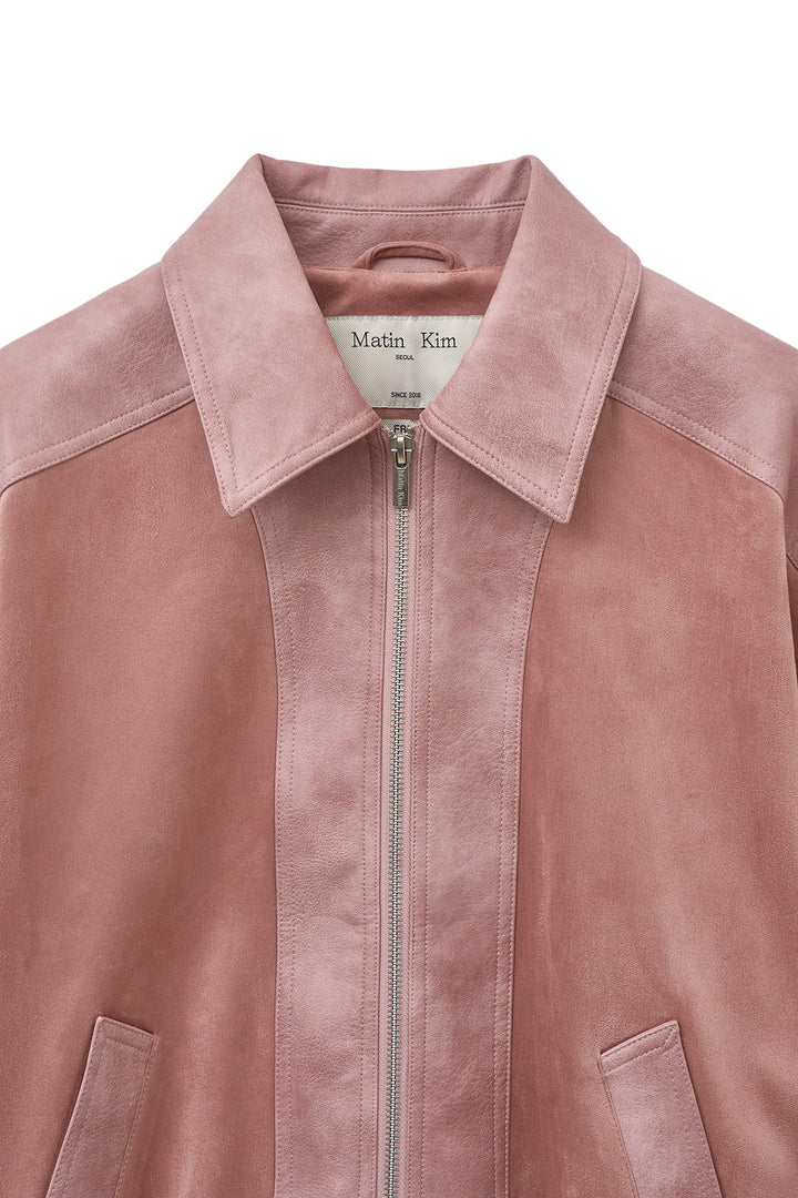 Matin Kim Suede Mix Leather Zip Jumper — Pink