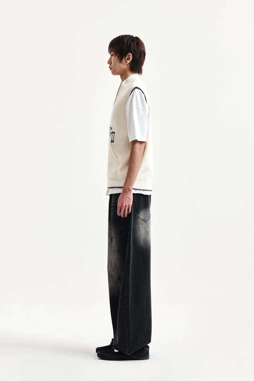 Matin Kim Spell Point Knit Zip Up Vest — Ivory