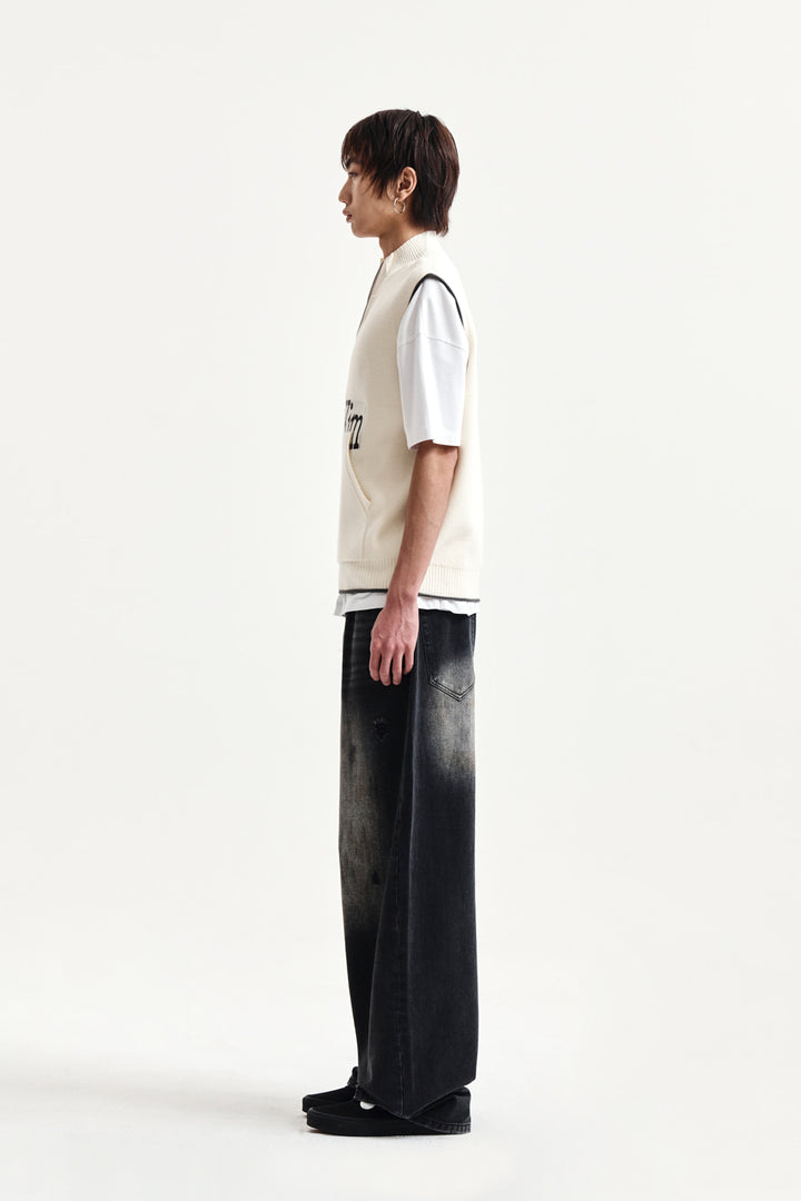 Matin Kim Spell Point Knit Zip Up Vest — Ivory