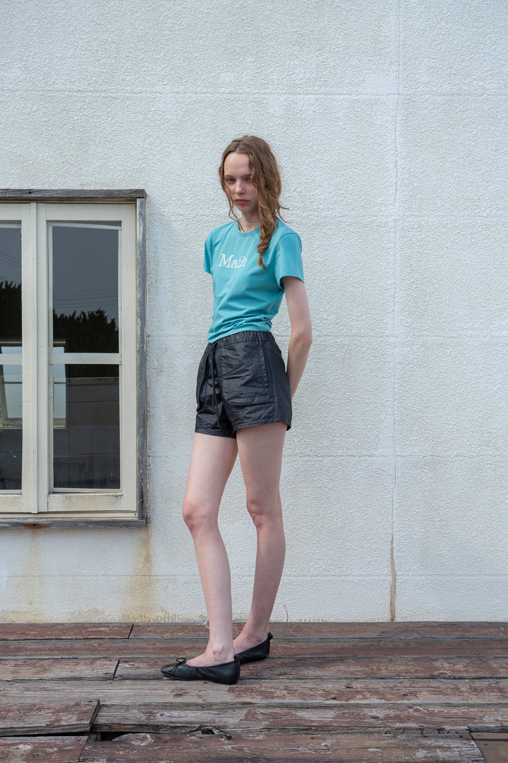 Matin Kim Stitch Printing Detail Crop Top — Blue