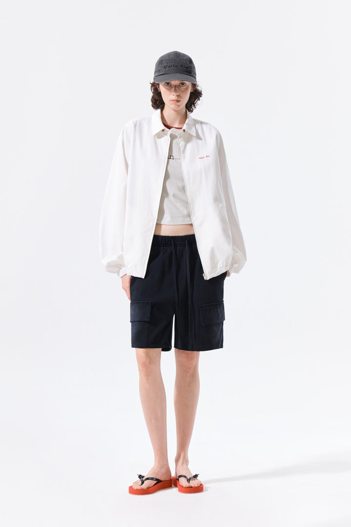 Matin Kim Small Logo Cotton Zip Up Jumper — White