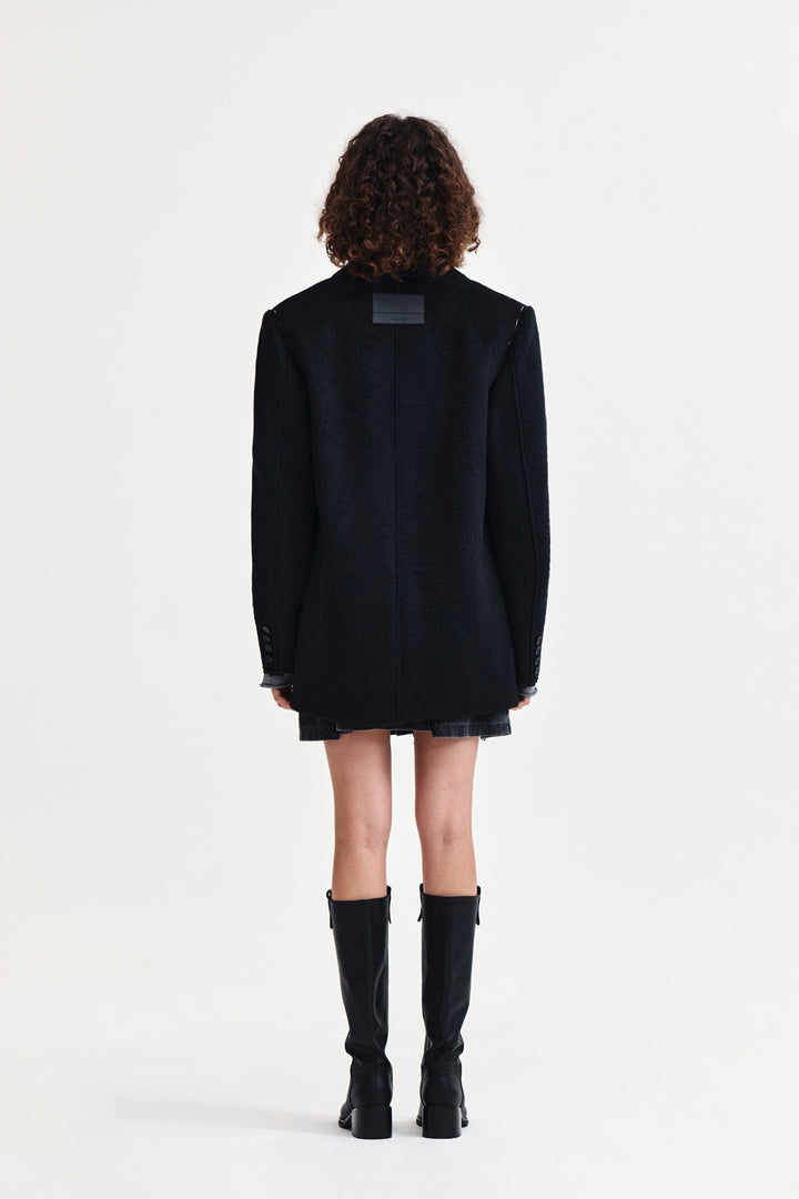 Matin Kim Hairy Overfit Stitch Single Jacket — Black