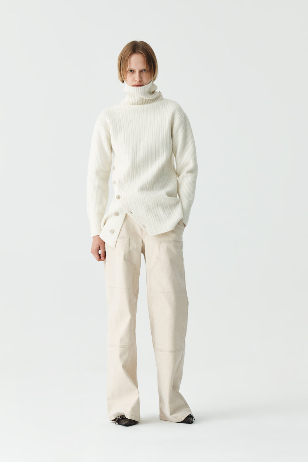 KIMMATIN Button Slit Knit Dress — Ivory