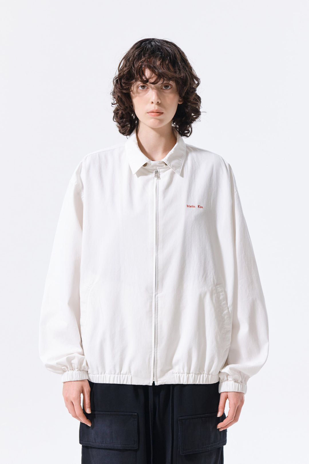 Matin Kim Small Logo Cotton Zip Up Jumper — White