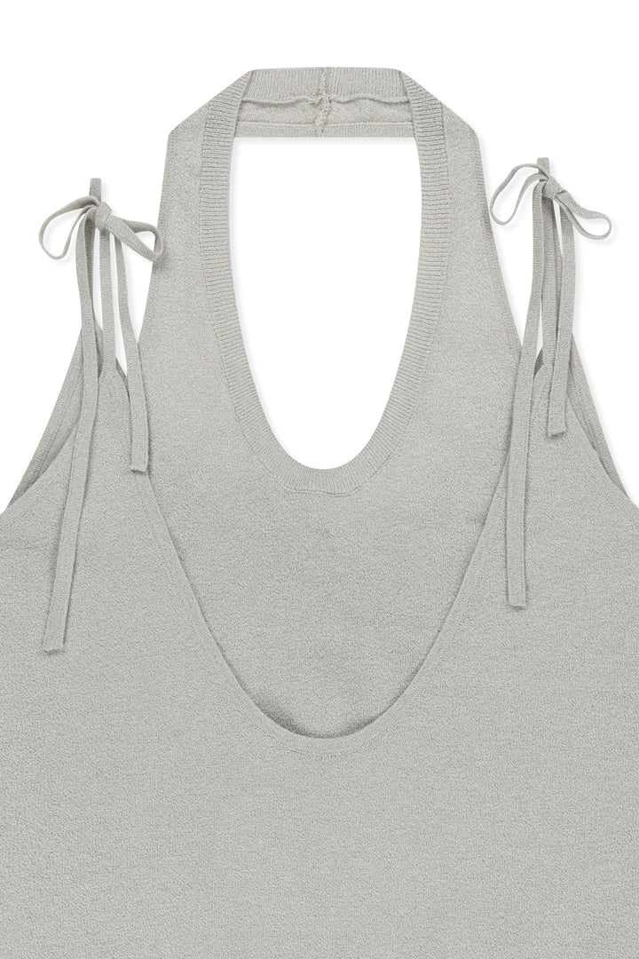 Matin Kim Layered Tie Halter Neck Knit Top — Light Grey