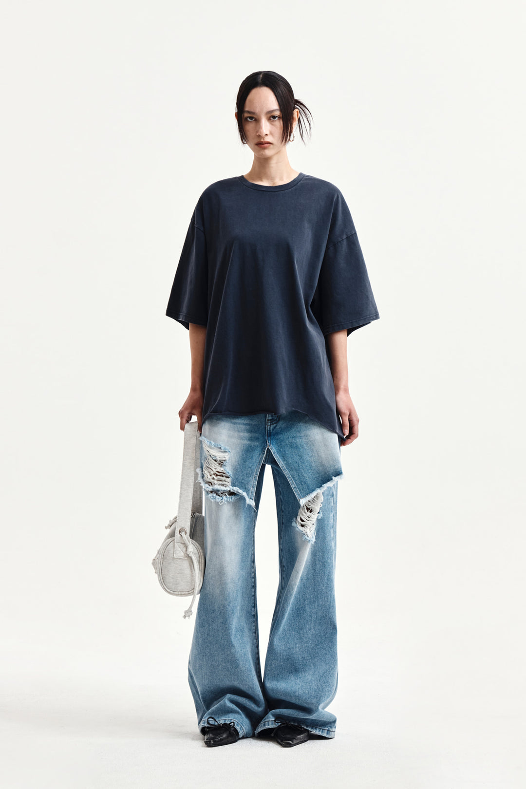 Matin Kim Raw Cut Graffiti Logo Top — Navy blue