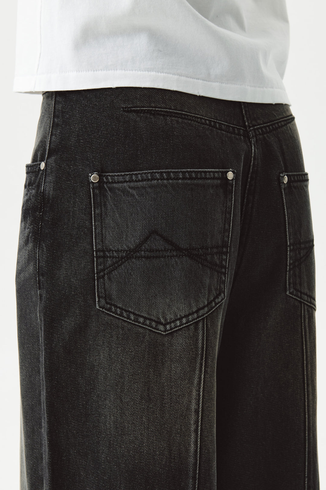 KIMMATIN Knee Point Wide Denim Pants — Gray