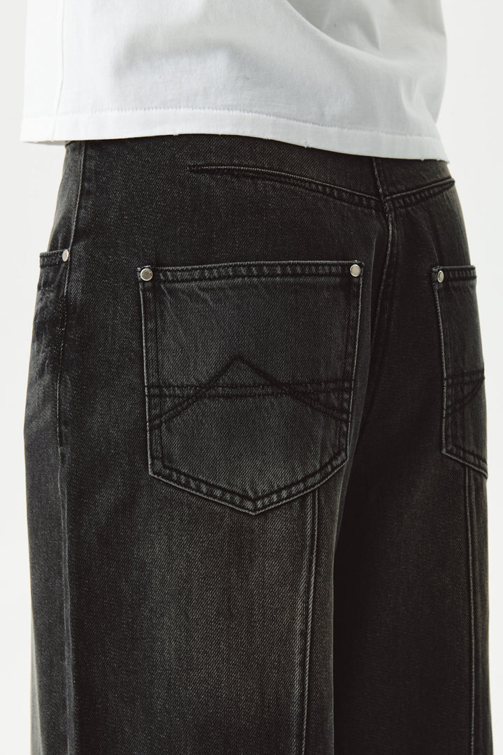 KIMMATIN Knee Point Wide Denim Pants — Gray