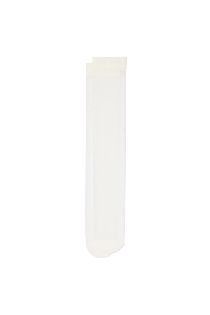 Matin Kim Logo Jacquard Sheer Knee Socks — White