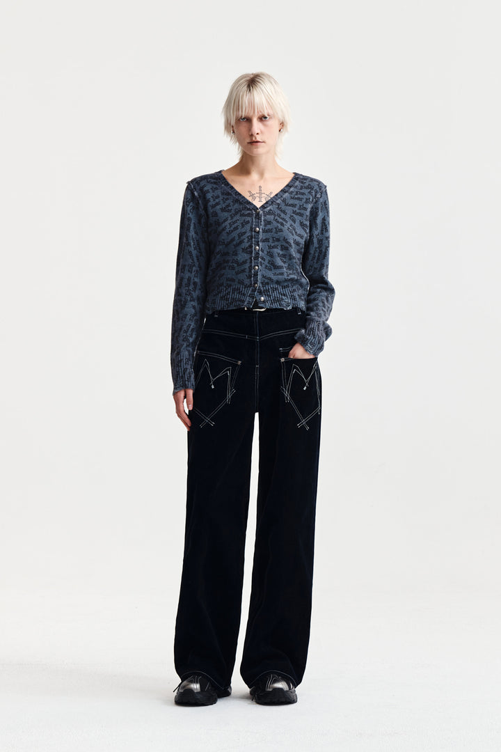 Matin Kim Reverse Velvet Wide Denim — Navy blue