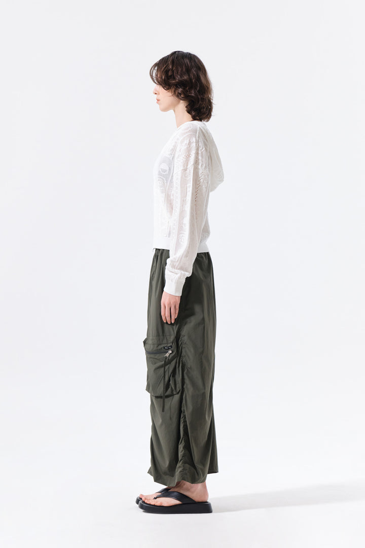 Matin Kim Patch Pocket Shirring Nylon Skirt — Khaki