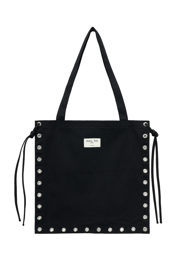 Matin Kim Eyelet Logo Canvas Ecobag — Black