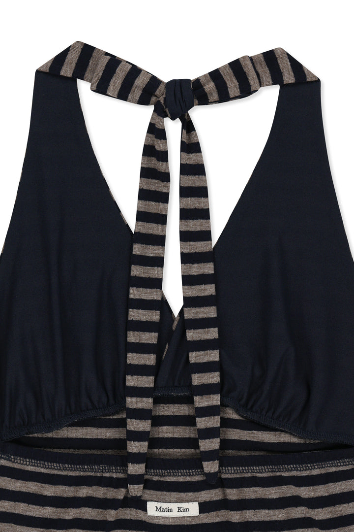 Matin Kim Striped Halter Neck Top — Navy blue