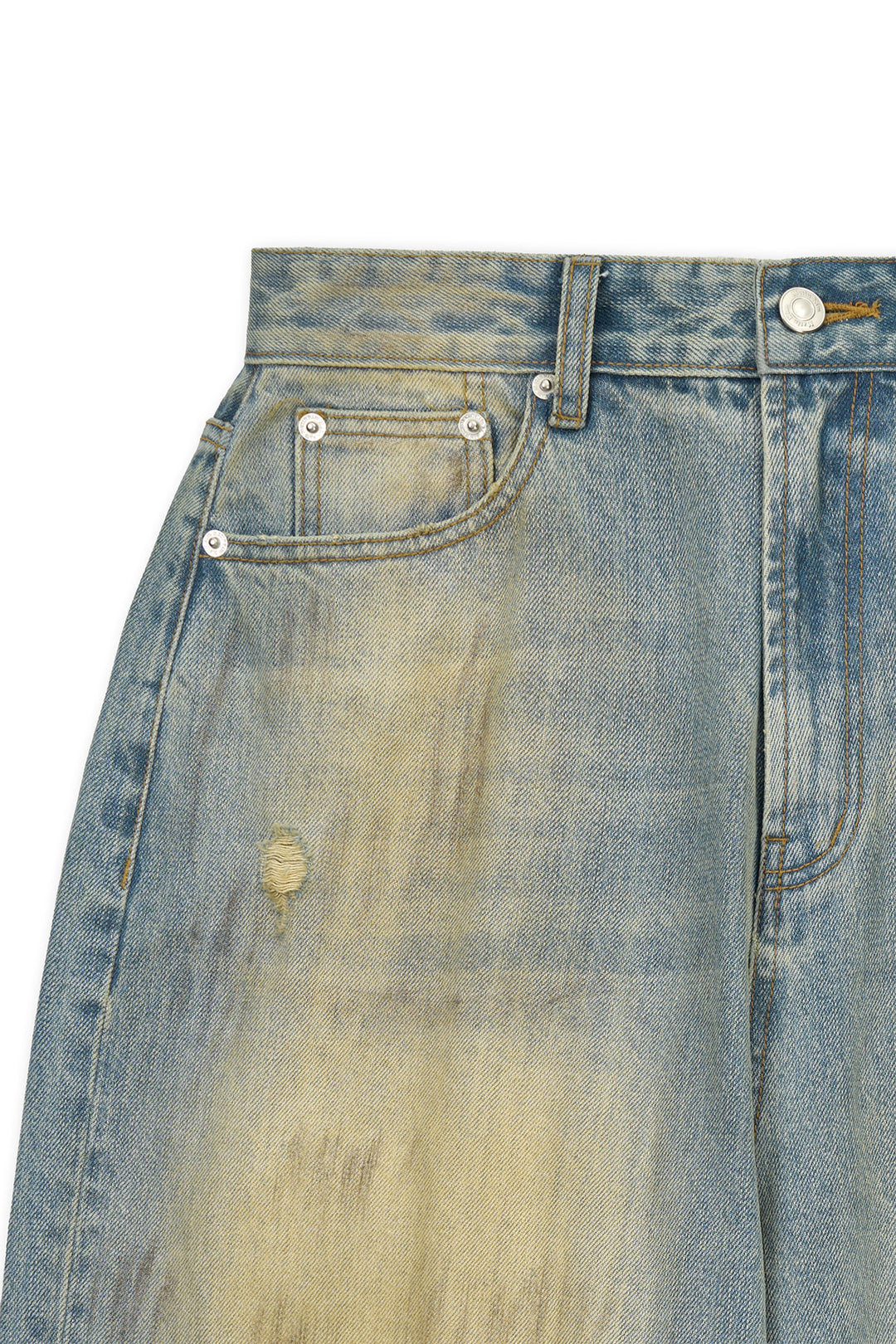 Matin Kim Vintage Dirty Washed Denim Pants — Light Blue