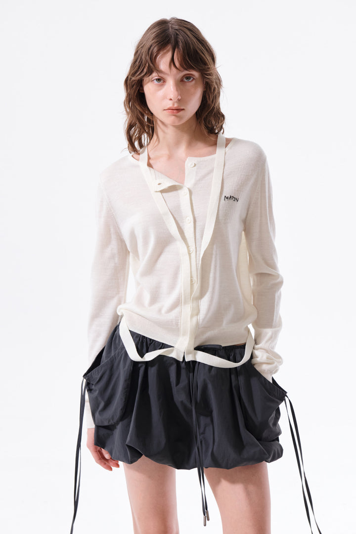 Matin Kim String Detail Knit Cardigan — Cream