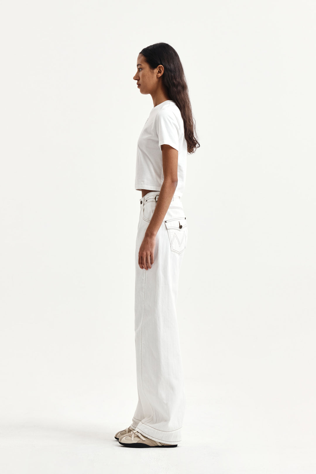 Matin Kim Label Point Lettering Crop Top — White