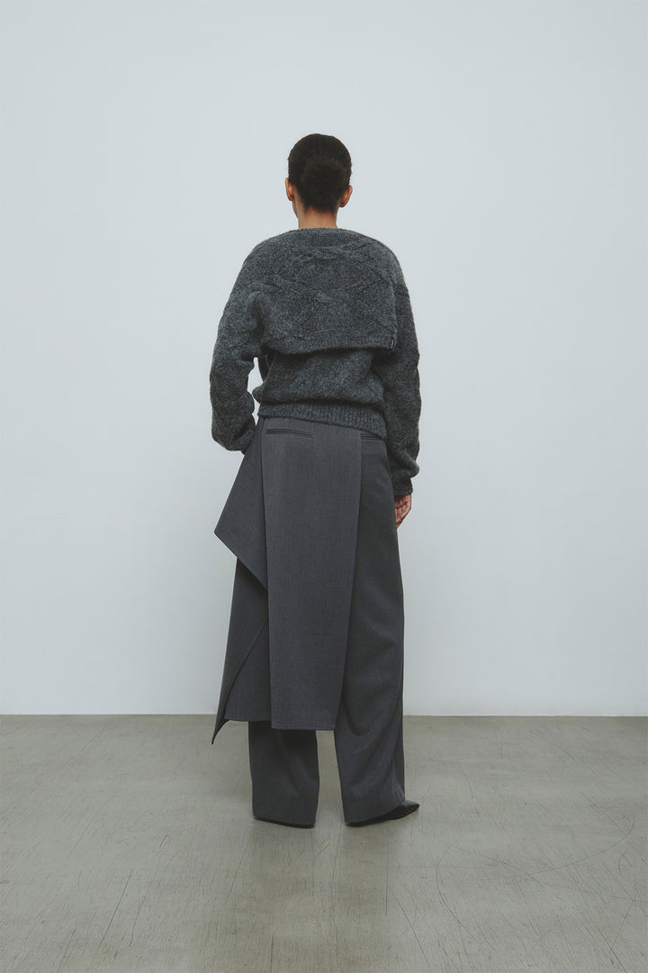 KIMMATIN Bolero Layered Cable Knit Pullover — Charcoal