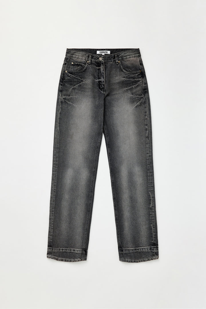 KIMMATIN Double Hem Washed Denim Pants — Gray