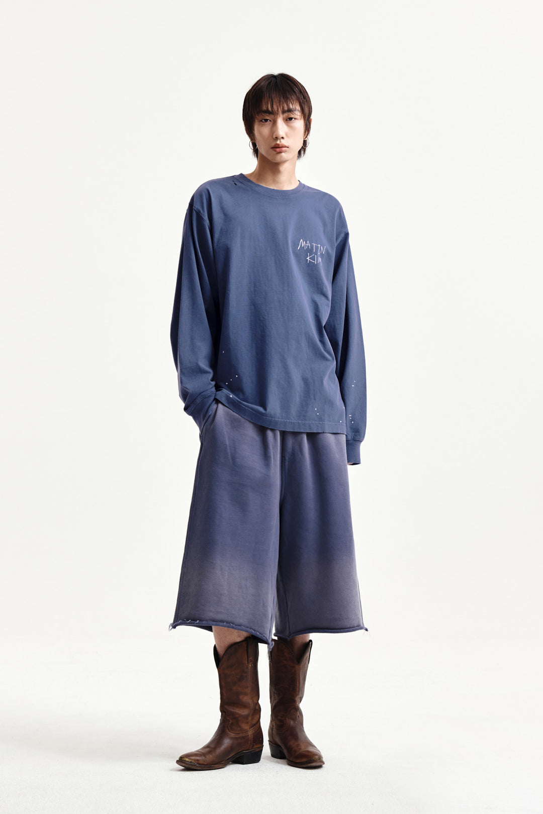Matin Kim Vintage Washed Logo Top — Blue