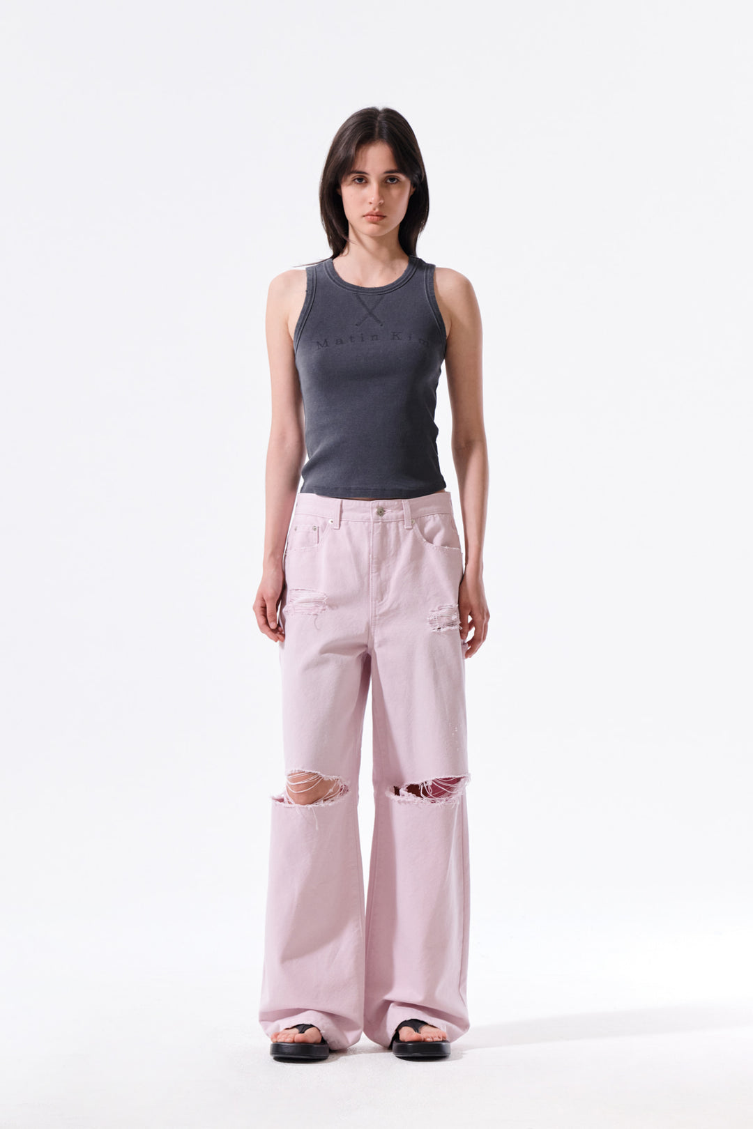 Matin Kim Destroyed Color Dyeing Denim — Pink
