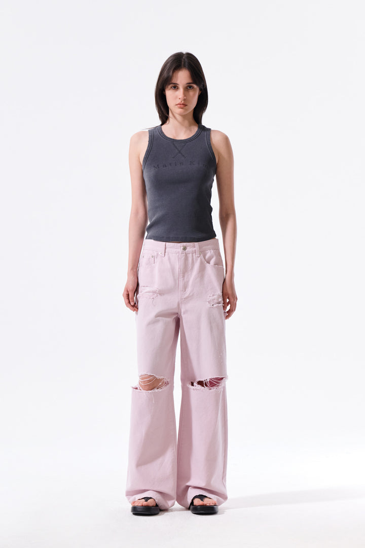 Matin Kim Destroyed Color Dyeing Denim — Pink