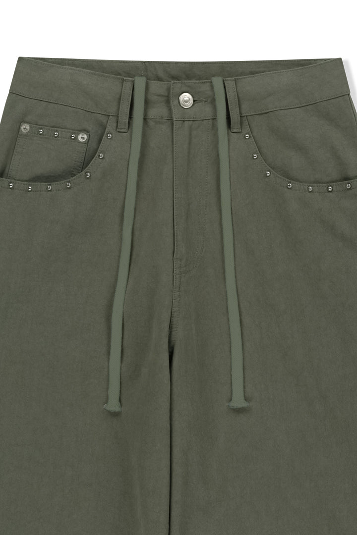 Matin Kim Stud Point Color Denim Pants — Khaki