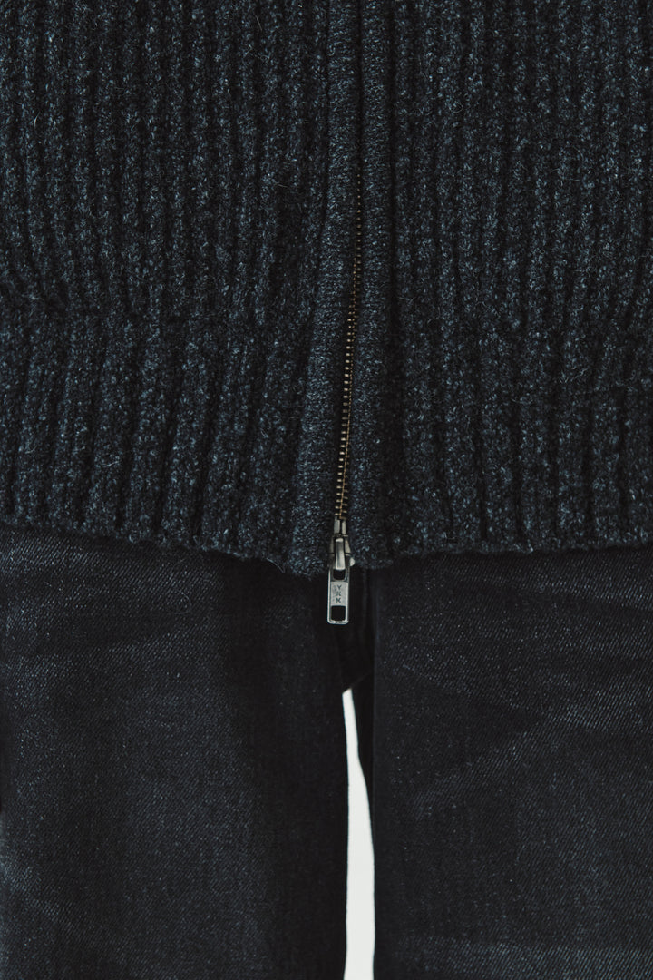 KIMMATIN High Neck Zip Up Cardigan — Charcoal
