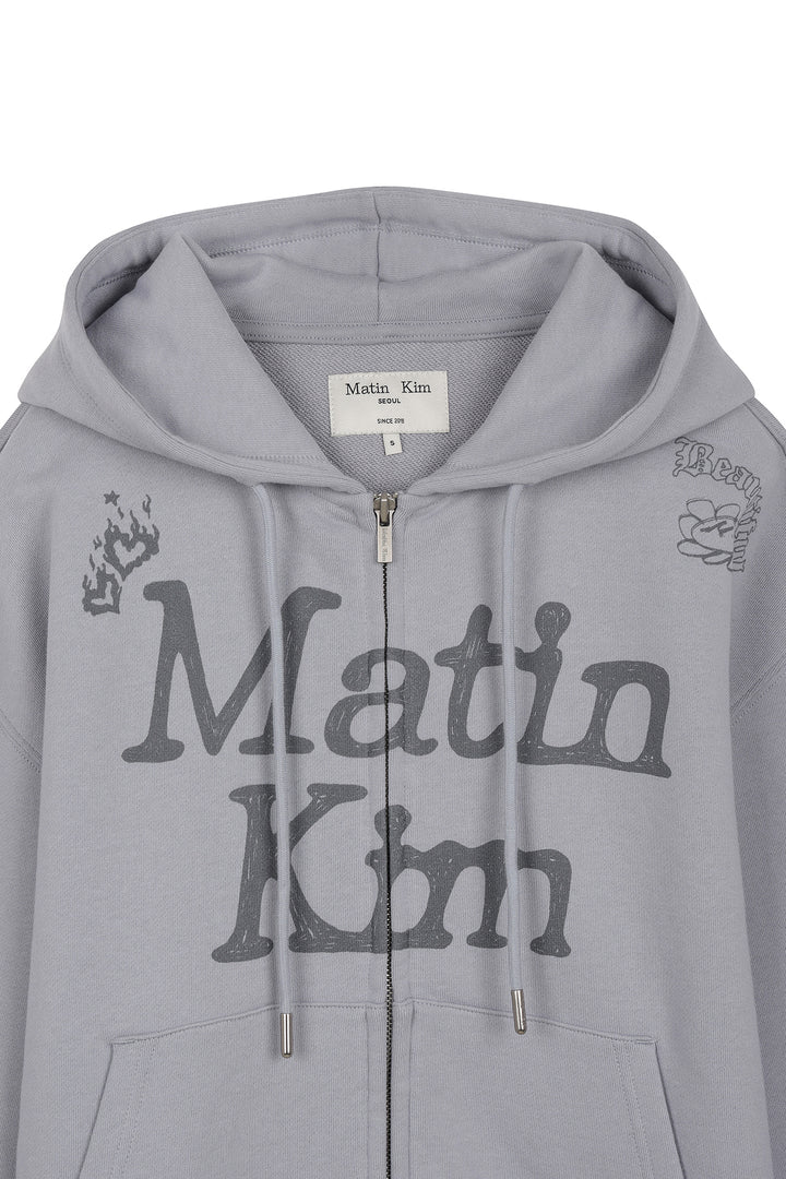 Matin Kim Graffiti Artwork Zip Hoody — Smoke — Blue