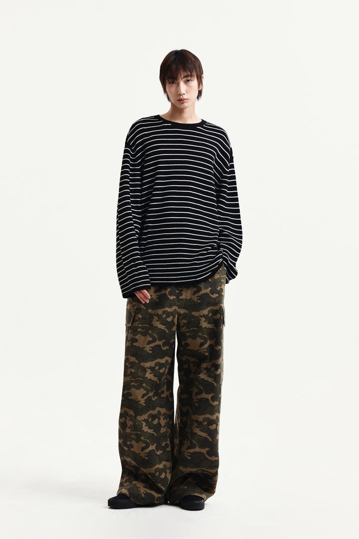 Matin Kim Stripe Damaged Loose Pullover — Black