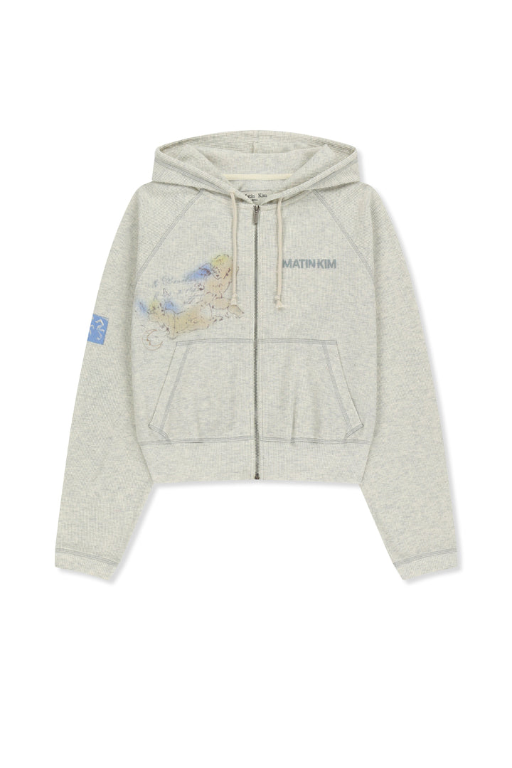 Matin Kim Sketch Graffiti Waffle Zip Hoodie — Beige