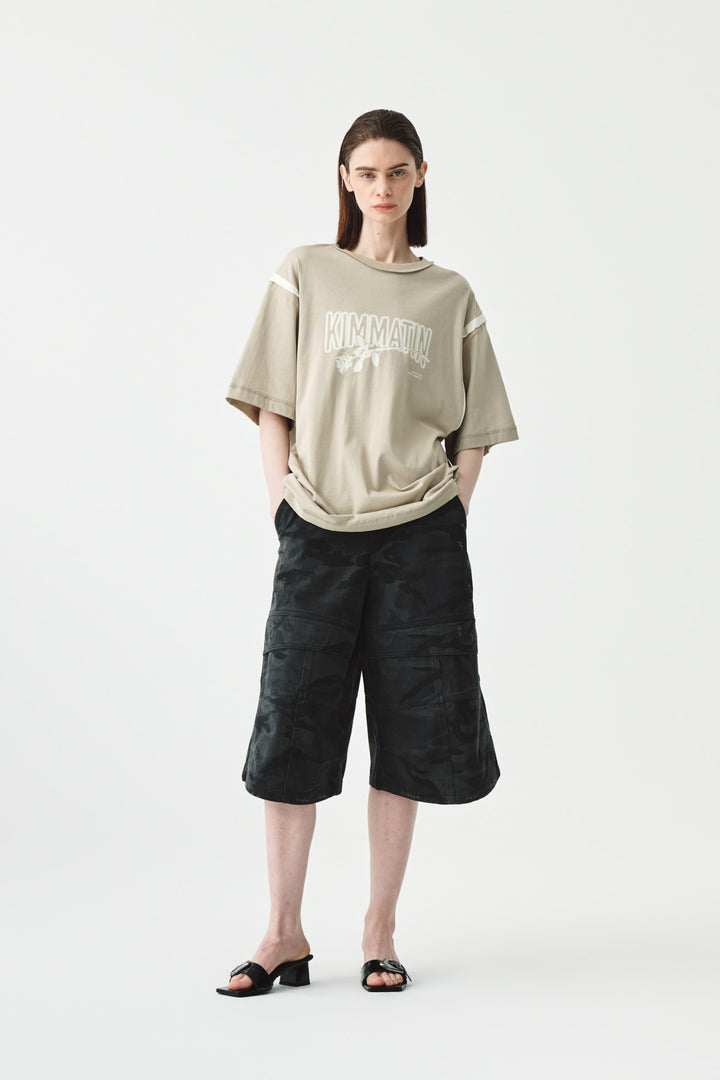 KIMMATIN Rose Print Oversize Tee — Beige