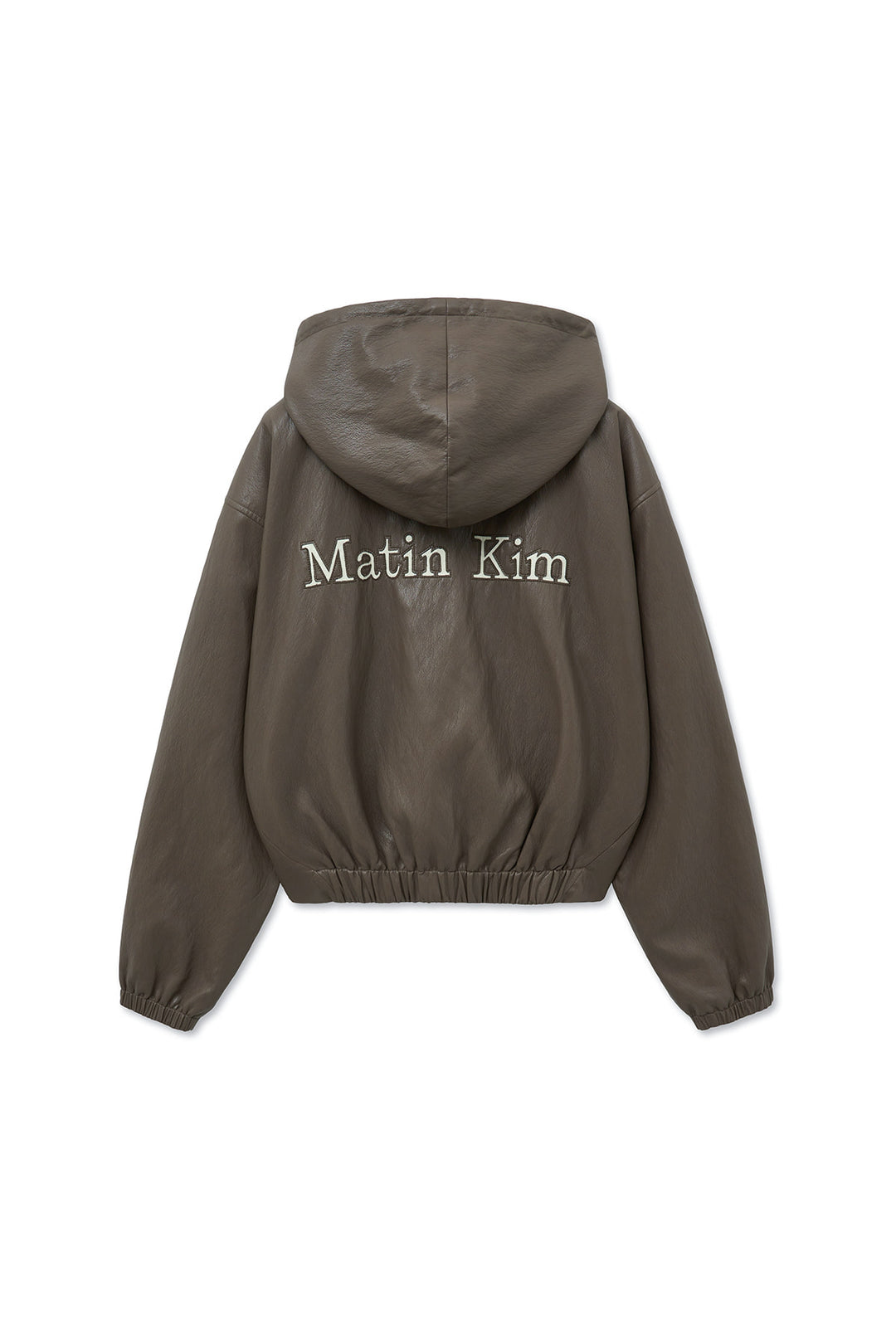 Matin Kim Faux Leather Hoody Crop Jumper — Brown