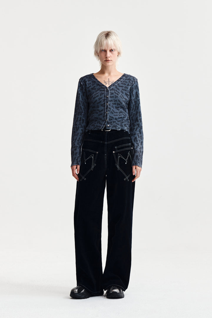 Matin Kim Reverse Velvet Wide Denim — Navy blue