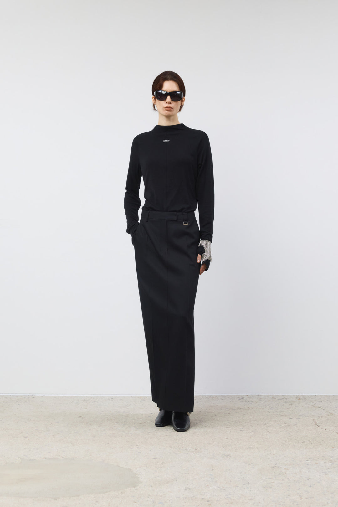 KIMMATIN Back Double Waist Maxi Skirt — Black