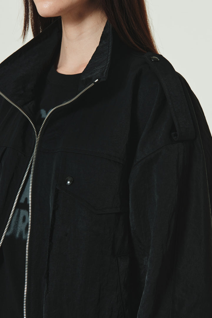 KIMMATIN High Neck Nylon Jumper — Black