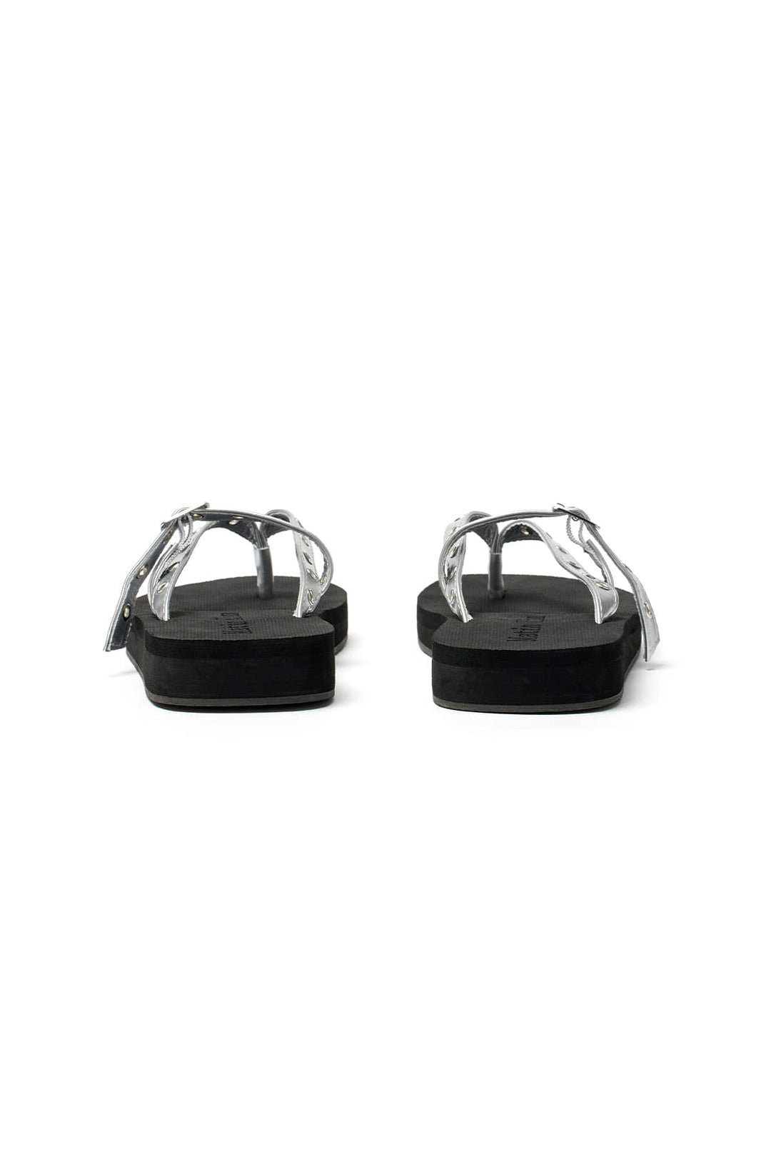 Matin Kim Buckle Eyelet Slippers — Silver