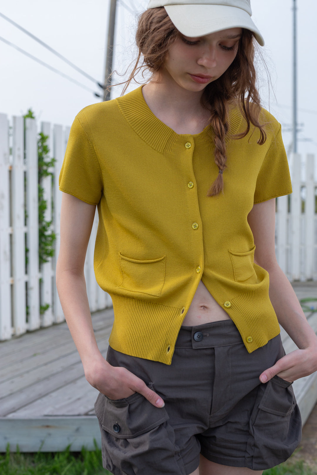 Matin Kim Pocket Point Half Cardigan — Olive