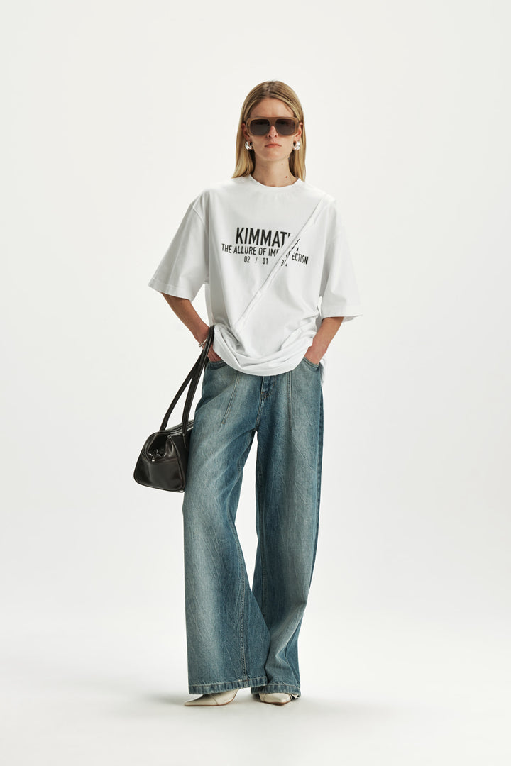 KIMMATIN Pintuck Wide Denim Pants — Blue