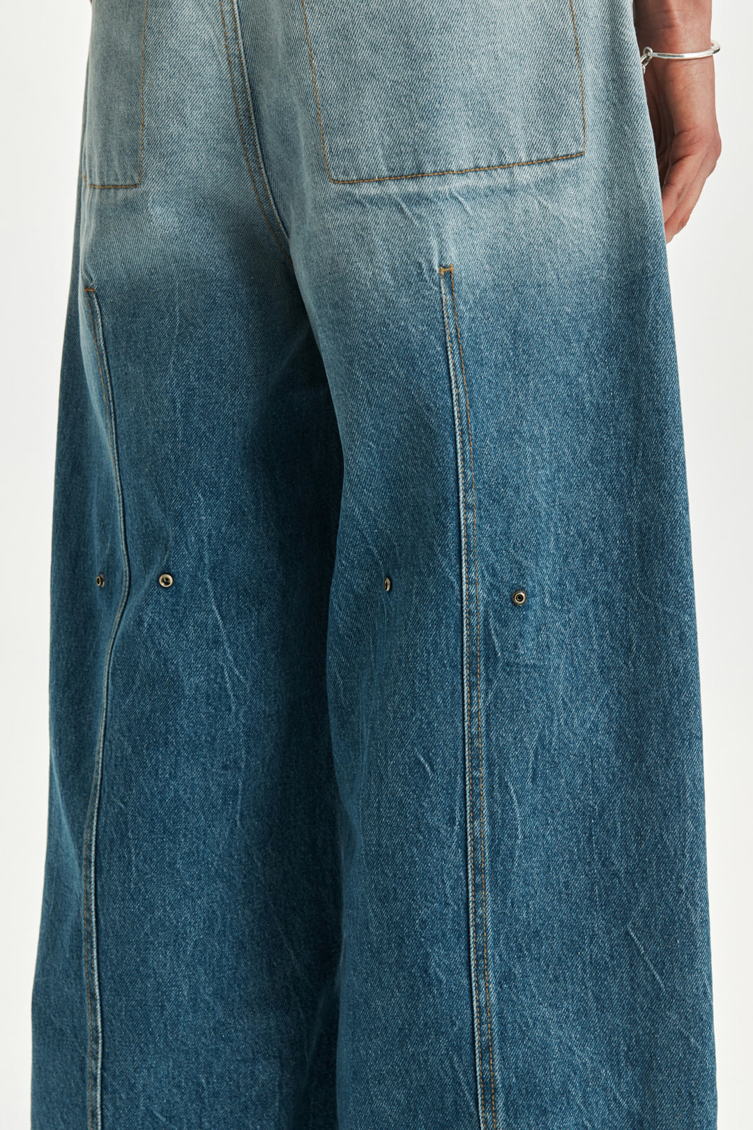 KIMMATIN Pintuck Wide Denim Pants — Light Blue