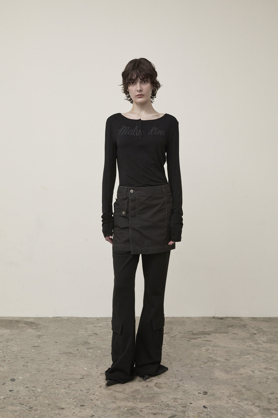 Matin Kim Henley Neck Shirring Top — Black
