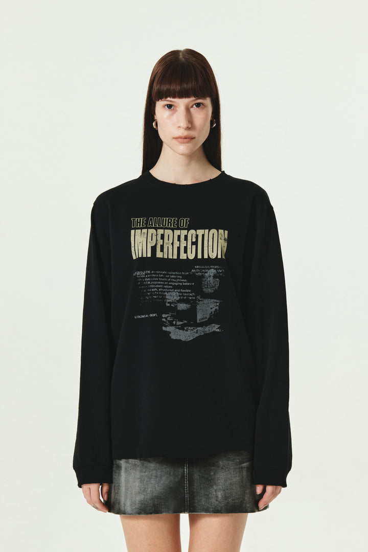 KIMMATIN Washed Printing Long Sleeve Top — Black