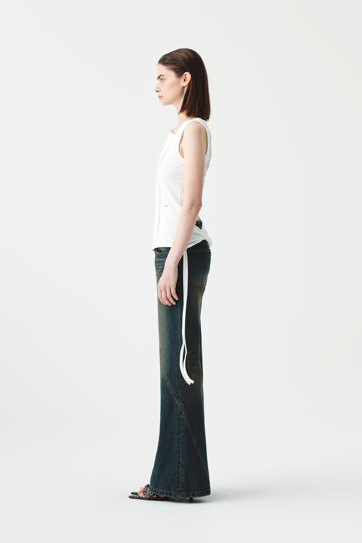KIMMATIN Back Twist Unbalance Jersey Sleeveless — White