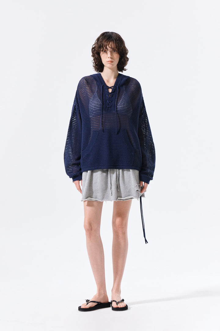 Matin Kim Distressed Terry Skort Shorts — Gray