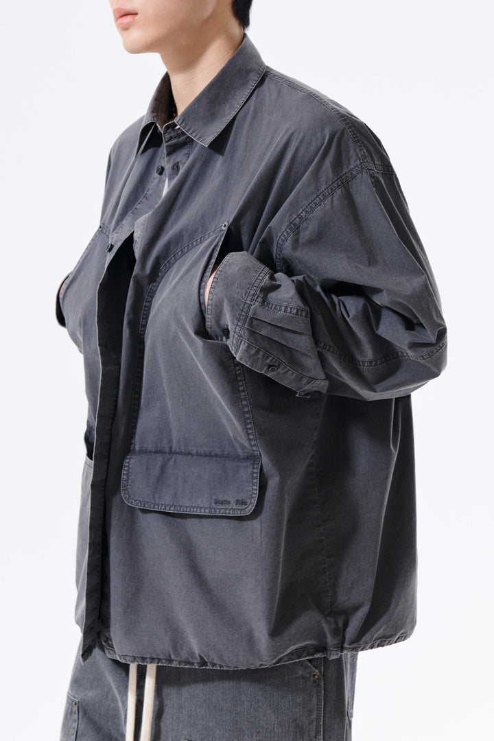 Matin Kim Washed Cotton Drawstring Shirt — Charcoal